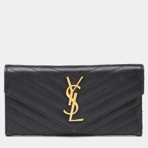 Saint Laurent Black Matelassé Leather Cassandre Continental Wallet