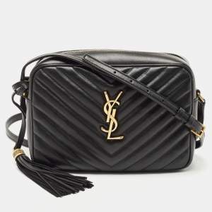 Saint Laurent Black Matelassé Leather Lou Camera Crossbody Bag