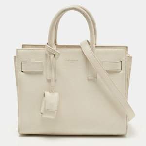 Saint Laurent White Leather Nano Classic Sac De Jour Tote