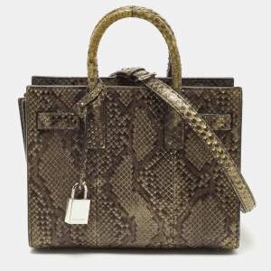 Pre Owned Saint Laurent Green/Black Python Nano Classic Sac De Jour Tote