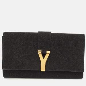 Saint Laurent Black Shimmer Leather Leather Y-Ligne Clutch