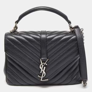 Saint Laurent Black Matelasse Leather Medium College Top Handle Bag