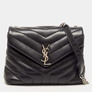 Saint Laurent Black Leather Small Loulou Shoulder Bag
