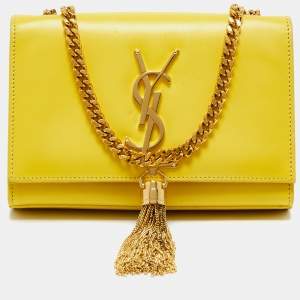 Saint Laurent Yellow Leather Small Monogram Kate Chain Bag