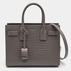 Saint Laurent Grey Croc Leather Baby Classic Sac De Jour Tote