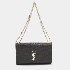 Saint Laurent Black Crinkled Leather Medium Kate Shoulder Bag