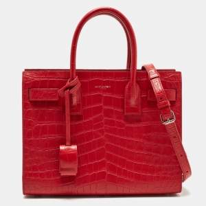 Saint Laurent Red Croc Embossed Leather Baby Classic Sac De Jour Tote