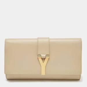 Saint Laurent Light Beige Leather Y-Ligne Clutch