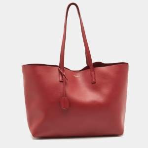 Saint Laurent Red Leather E/W Shopper Tote