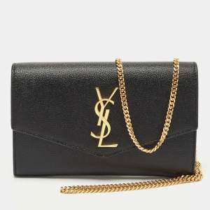 Saint Laurent Black Leather Uptown Wallet on Chain