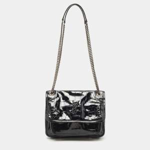 Saint Laurent Black Croc Embossed Patent Leather Baby Niki Chain Shoulder Bag