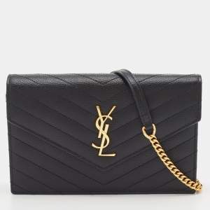 Saint Laurent Black Leather Uptown Wallet on Chain