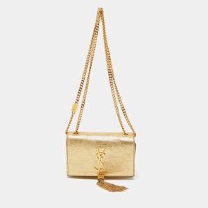 Saint Laurent Gold Leather Small Kate Tassel Crossbody Bag
