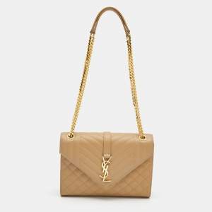 Saint Laurent Tan Mix Matelasse Leather Medium Envelope Chain Bag