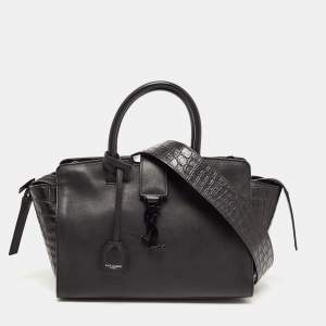 Saint Laurent Black  Croc Embossed Leather Baby Downtown Cabas Tote