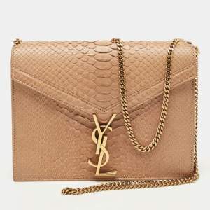Saint Laurent Beige Python Medium Cassandra Chain Bag