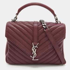 Saint Laurent Red Matelassé Leather Medium College Top Handle Bag