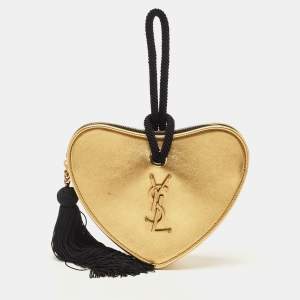 Saint Laurent Gold Leather Monogram Heart Clutch