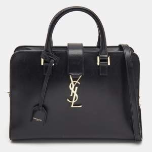 Pre Owned Saint Laurent Black Leather Small Monogram Cabas Tote