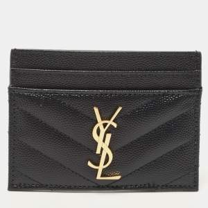 Saint Laurent Black Matelassé Leather Monogram Card Holder