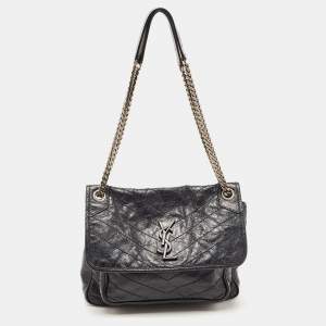 Saint Laurent Black Aged Leather Medium Niki Shoulder Bag