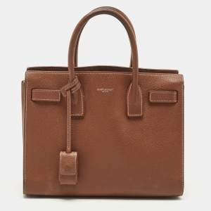 Saint Laurent Brown Grained Leather Baby Classic Sac De Jour Tote