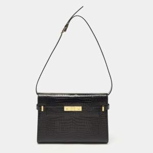 Saint Laurent Black Croc Embossed Leather Manhattan Shoulder Bag