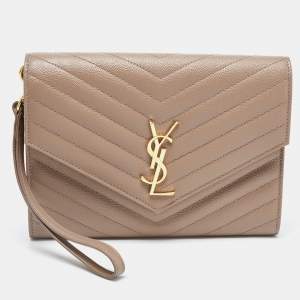 Saint Laurent Beige Matelasse Leather Cassandra Wristlet Pouch