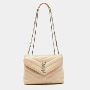 Saint Laurent Beige Leather Small Loulou Shoulder Bag