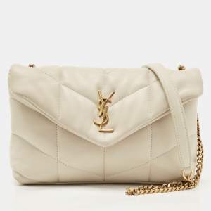 Saint Laurent White Quilted Leather Mini Puffer Toy Flap Bag