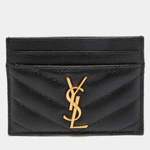 Saint Laurent Black Matelassé Leather Monogram Card Holder