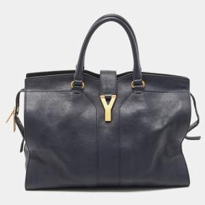 Saint Laurent Navy Blue Leather Large Cabas Chyc Tote