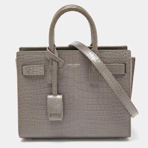 Saint Laurent Grey Croc Embossed Leather Nano Classic Sac De Jour Tote