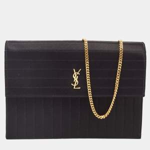 Saint Laurent Black Quilted Satin Monogram Shoulder Bag