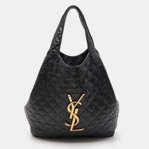 Saint Laurent Black Quilted Leather Maxi Icare Shopping Tote