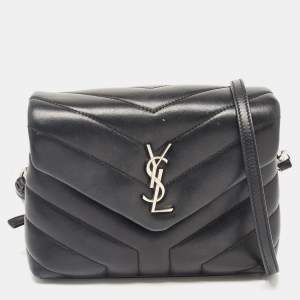 Saint Laurent Black Matelassé Leather Toy Loulou Crossbody Bag