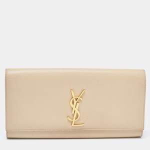 Saint Laurent Beige Leather Cassandra Flap Clutch 