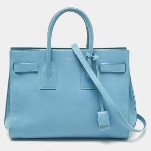 Pre Owned Saint Laurent Light Blue Leather Small Classic Sac De Jour Tote