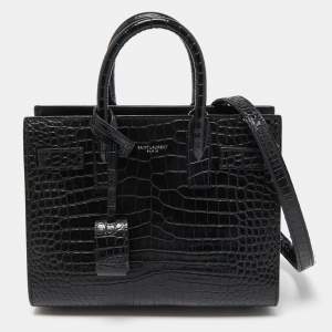 Saint Laurent Black Croc Embossed Leather Nano Classic Sac De Jour Tote