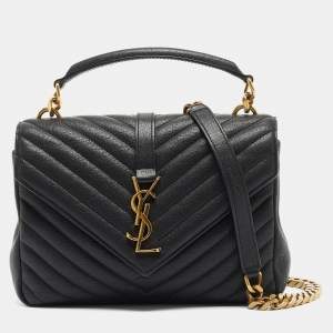Saint Laurent Black Matelasse Leather Medium College Top Handle Bag