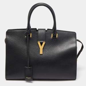 Saint Laurent Black Leather Medium Cabas Chyc Tote