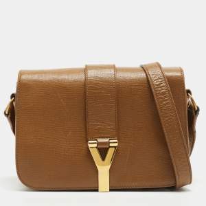 Pre Owned Saint Laurent Tan Leather Chyc Flap Shoulder Bag