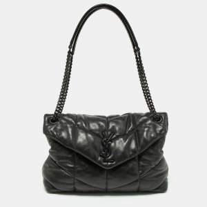 Saint Laurent Black Quilted Puffer Leather Medium Loulou Monogram Shoulder Bag