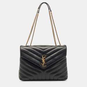 Saint Laurent Black Matelassé Leather Medium LouLou Shoulder Bag
