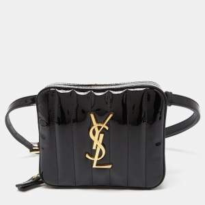 Saint Laurent Black Patent Leather Vicky Monogram Belt Bag