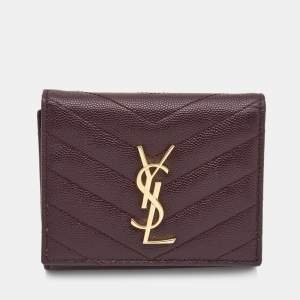 Saint Laurent Burgundy Matelassé Leather Monogram Trifold Wallet