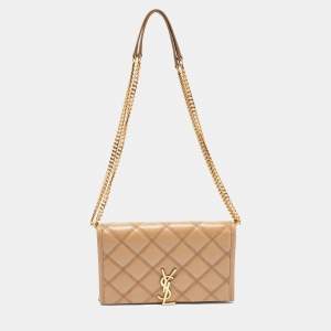 Saint Laurent Tan Quilted Leather Becky Wallet On Chain