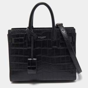 Saint Laurent Black Croc Embossed Leather Nano Classic Sac De Jour Tote