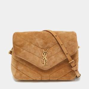 Saint Laurent Brown Quilted Suede Loulou Toy Shoulder Bag