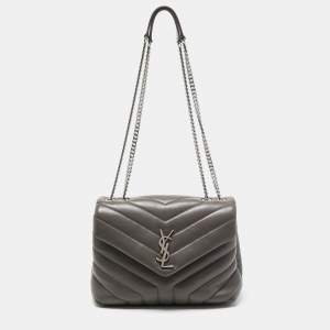 Saint Laurent Dark Grey Quilted Leather Small Loulou Shoulder Bag